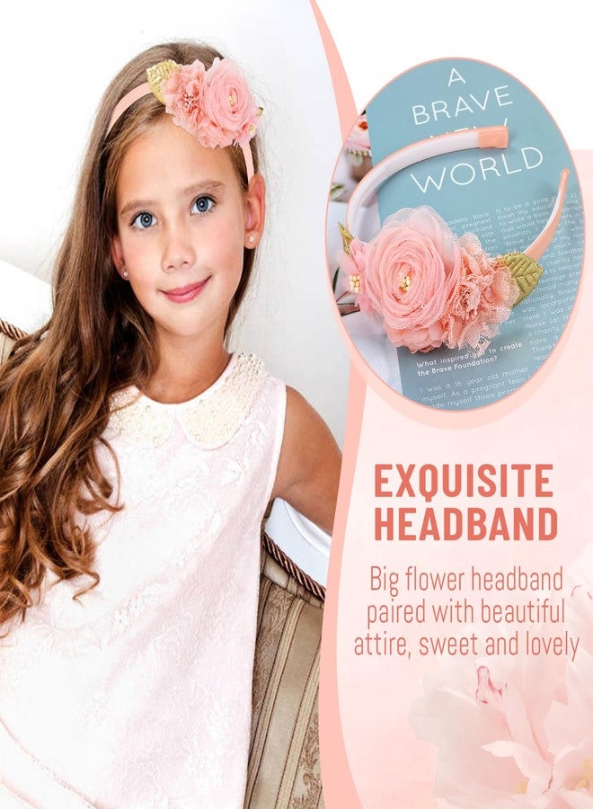Dizila 5 Pieces Pink Ivory Chiffon Flower Plasitc Headbands Floral Hair Bands Hoops Accessories - Image 4